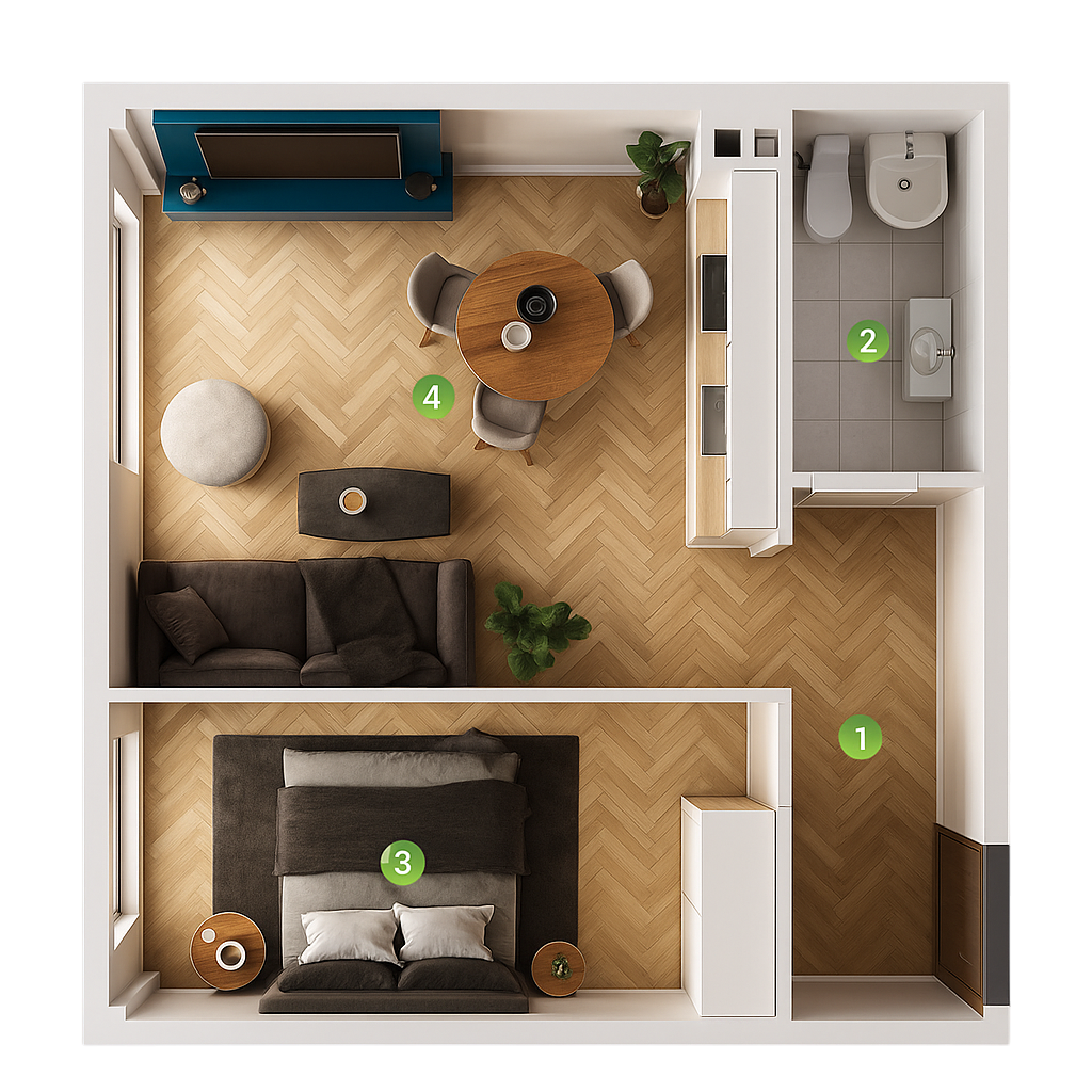 სახლი 1 / ბინა № 15 / 47 მ²