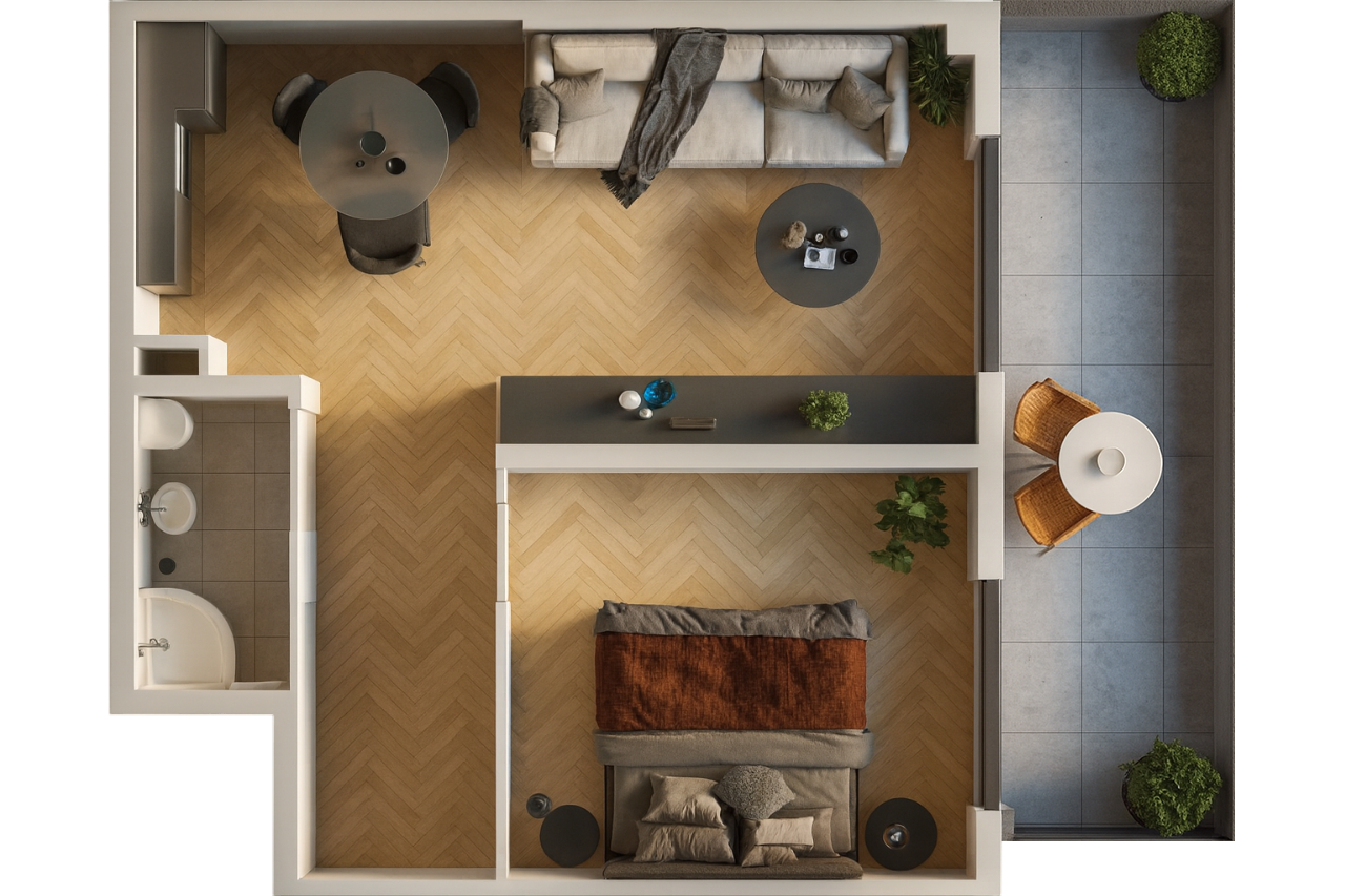 სახლი 1 / ბინა № 15 / 47 მ²